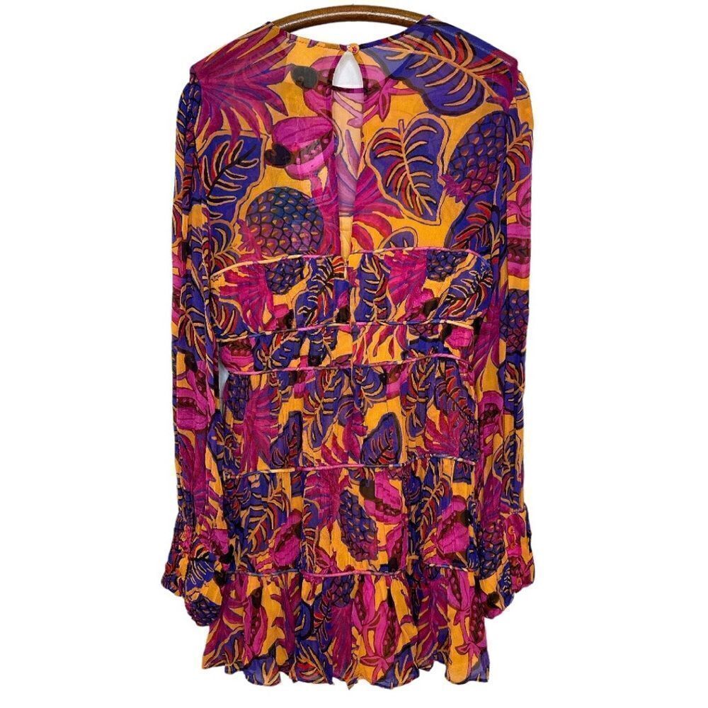FARM RIO Yellow Fruit Dream Long Sleeve Mini Dress NWT - Picture 4 of 12